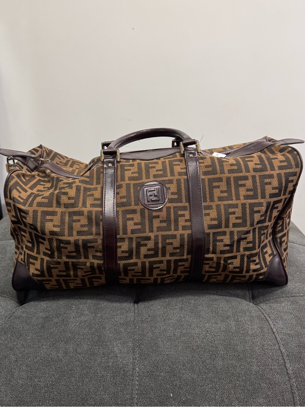 Fendi Brown and Dark Brown FF Logo Canvas Duffel Bag size 50